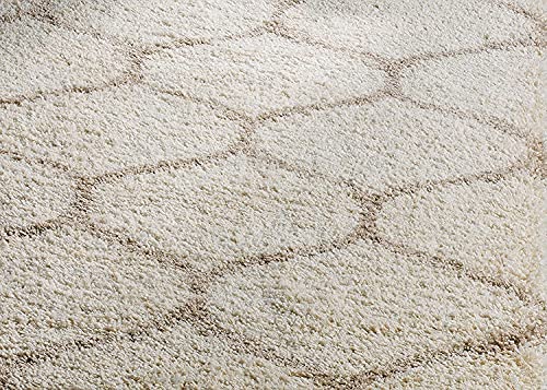 Image of Moroccan Design Microfiber Hand Woven Shaggy Carpet Collection with 2 inch Pile Height Carpet for Living Room Size 12x18 feet coular Ivory /Beige
