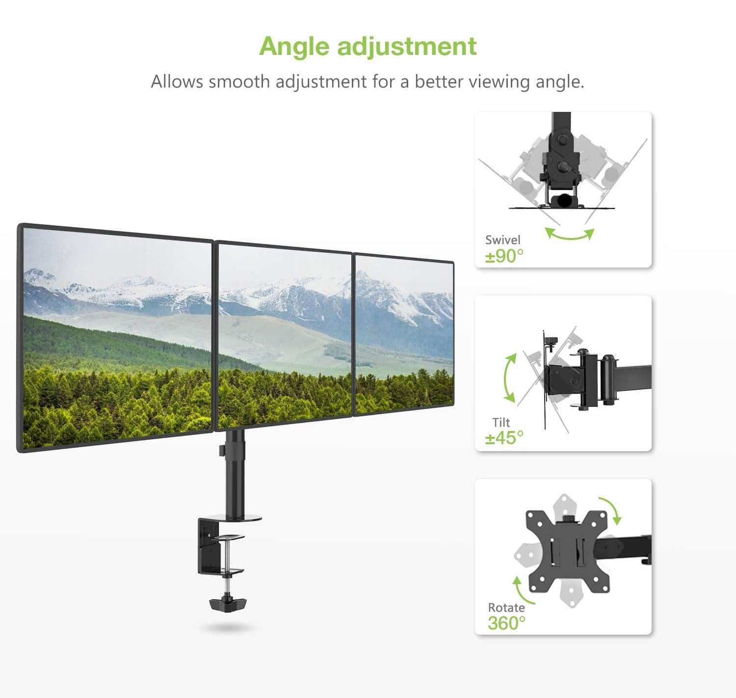 Techly 301757 Supporto da scrivania per 3 Monitor 13-24" con Morsetto Nero