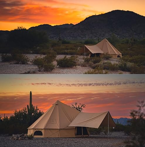 Miniatura 3 de WHITEDUCK Toldo para tienda de campaña de lona, toldo completo con postes para todas las estaciones de campamento y glamping (beige, 16 pies)