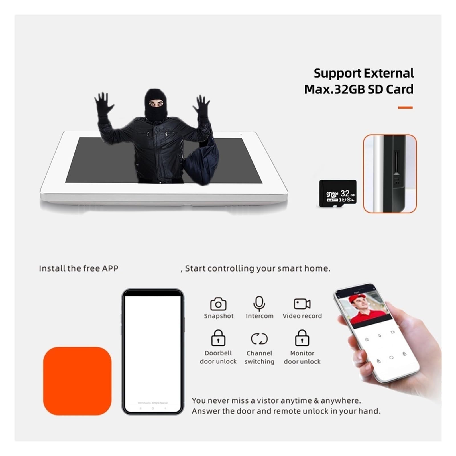 Di Videocitofono 1080P WiFi Wireless For Campanello Video Domestico Con Rilevamento Del Movimento Sblocco RFID Protezione Contro Tutte Intemperie(H-Z6-P221W-M710WA)