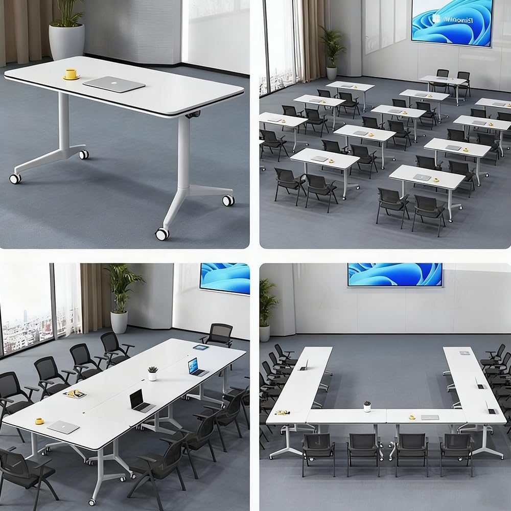 Table de conférence pliable avec roulettes - Design modulaire - Capacité de charge élevée - Portable - Pour réunions de bureau et semi-gain de place