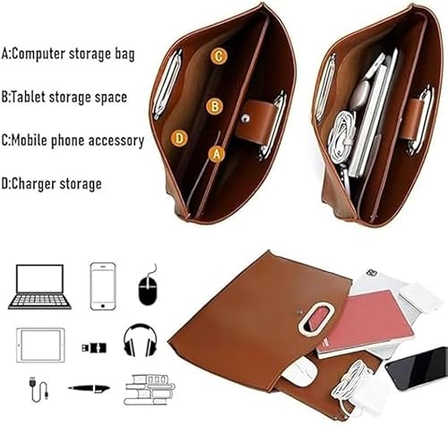 Miniatura 2 de Juego de 2 piezas Sofisticado juego de portátil de cuero impermeable para negocios, bolsa de portátil retro de 14-16 pulgadas para mujer