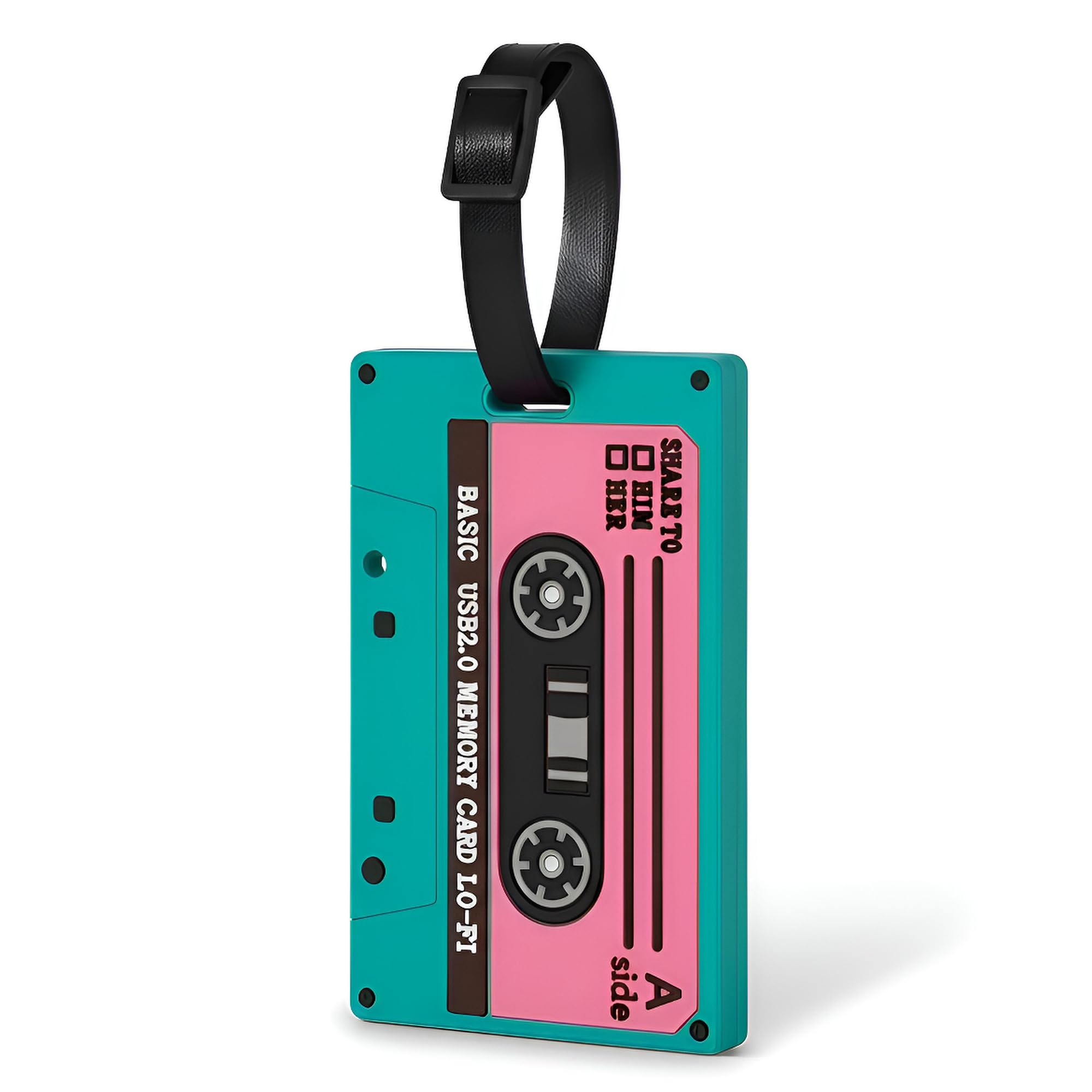 ANINIUCN Retro Cassette Tape Silicone Luggage Tag – Fun ID Tag for Suitcases, Backpacks, and Travel Bags – Ideal for Teens and Adults (Green)