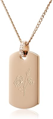 HOFOYA Birth Month Flowers Necklace - Charm Rose-Gold Engraved Flowers Pendant Inlaid With Zircon Necklace Birthday Jewelry Gifts for Women.