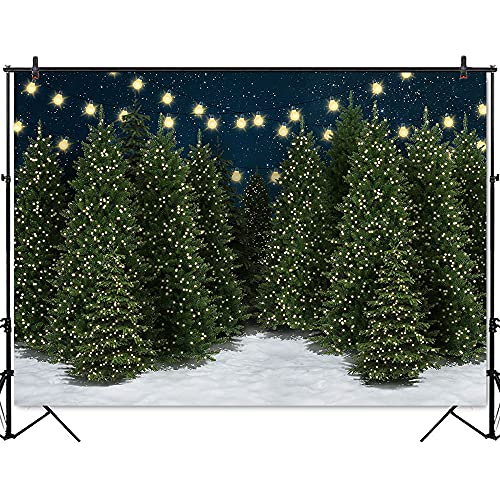 Mocsicka Christmas Tree Farm Photography Backdrop Blue Starry Sky Christmas Forest Photo Background Winter Night Xmas Holiday Famliy Portrait Background Photo Booth Props (8x6ft) by Mocsicka - Image 2