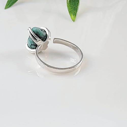 Miniatura 135 de Natural raw black tourmaline adjustable finger ring with white gold over 925 sterling silver, perfect October birthstone gift for her, Uniquelan