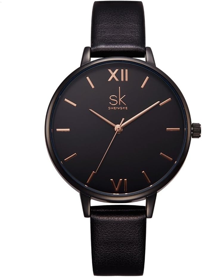 SHENGKE Creative Simplicity Women Watch Genuine Leather Elegant Women Watches Ladies Business Wristwatch(Black)