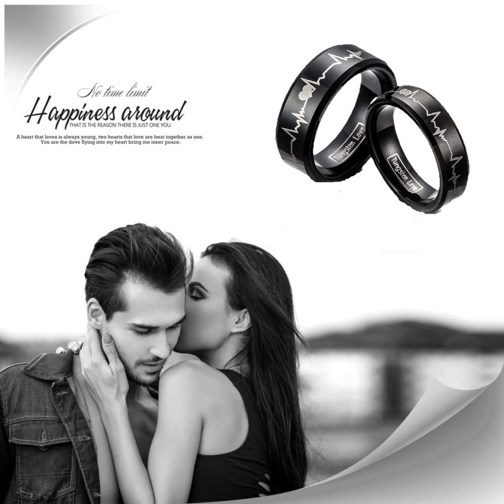 JewelryWe Schmuck 1 Paar Ringe Wolfram Wolframcarbid Partnerringe Freundschaftsringe Eheringe Trauringe Verlobungsringe Hochzeit Band, mehrere Modelle