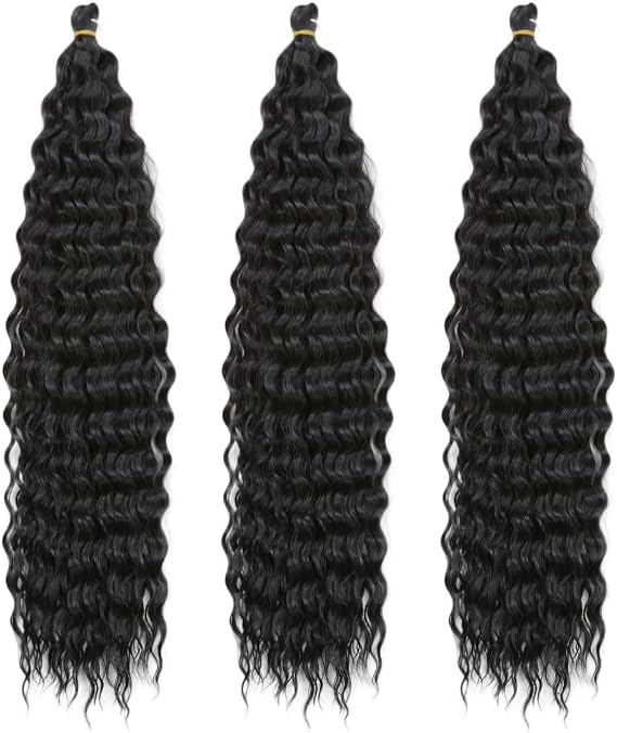 22 Inch 3 Packs Deep Twist Crochet Hair Ocean Wave Curly Bohemian Crochet Braids Deep Wave Hair Bundles Synthetic Hair Extensions for Women Girls 1B#