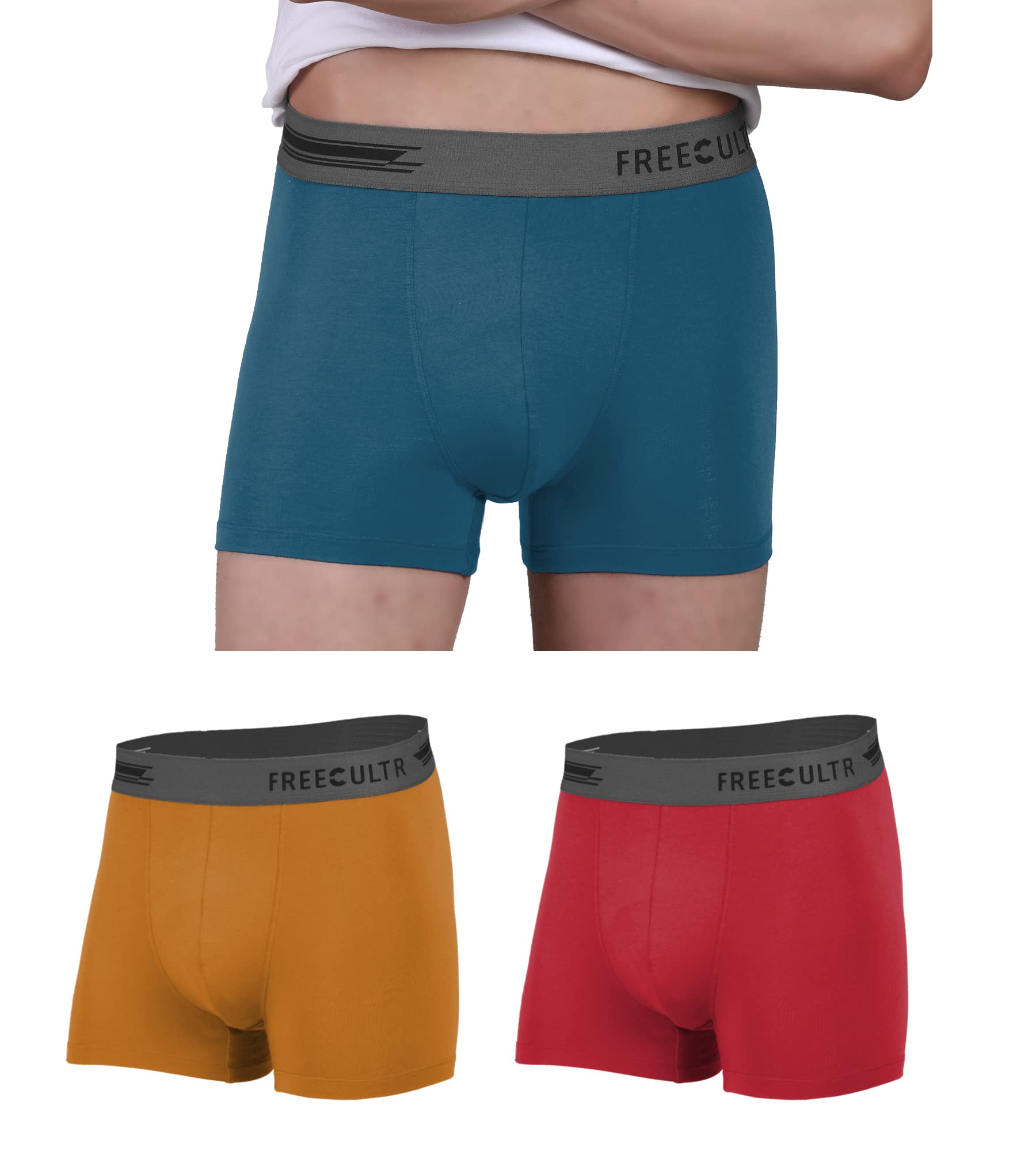 FREECULTR Men's Underwear Micromodal Airsoft Trunk – Ultra Soft, Sweat Proof, Non-Itch, No Chafing, Anti Bacterial Fabric (Pack of 3) | Mens Underwear Combo Pack of 3