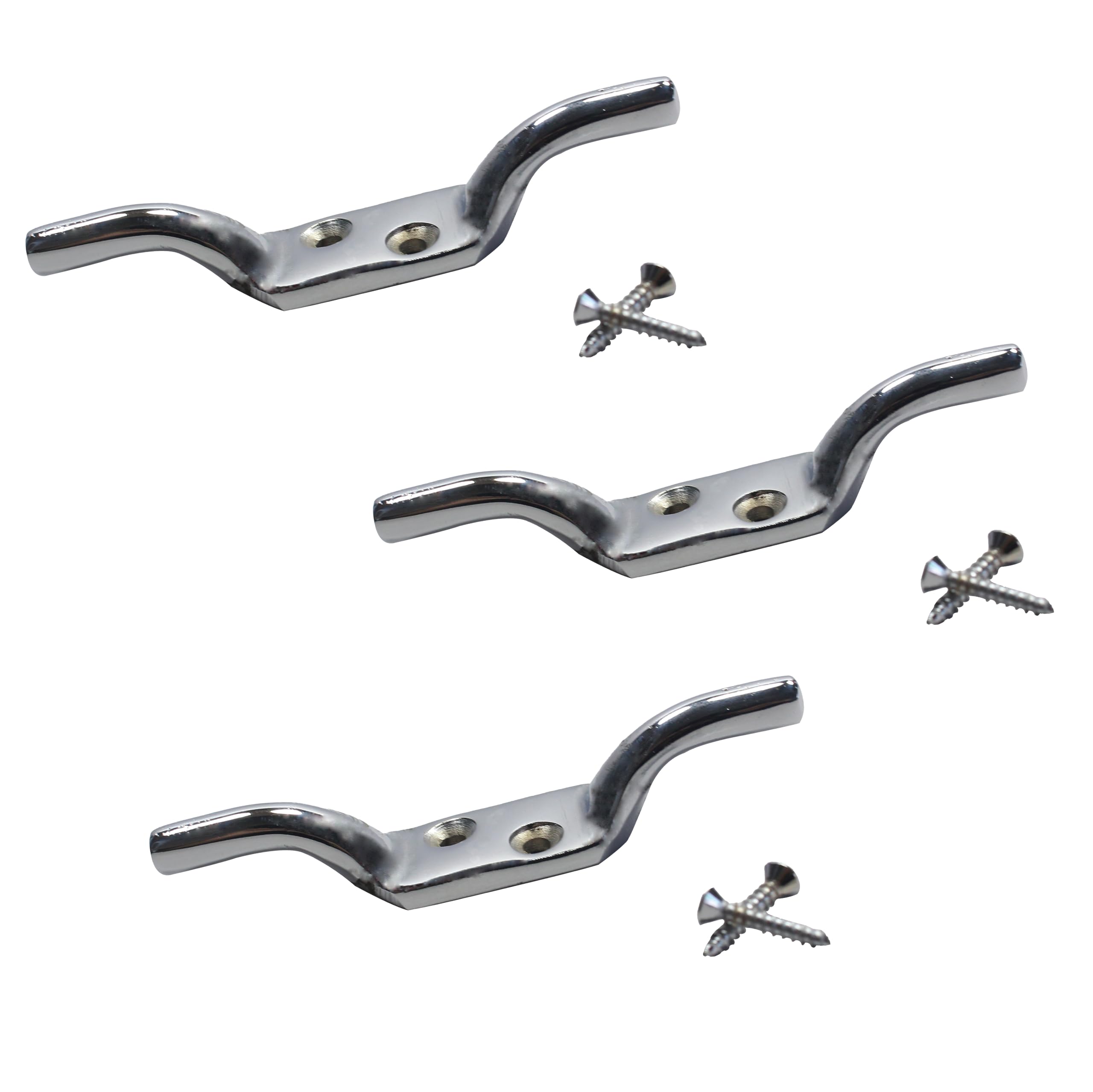 SUL 100mm Heavy Duty Chrome Plated Rope Cord Cleat Hooks with Screws (4 Inch). Ideal for Flagpole, Trailer Rope, Tiebacks, Roman Blind Cord, Washing Lines