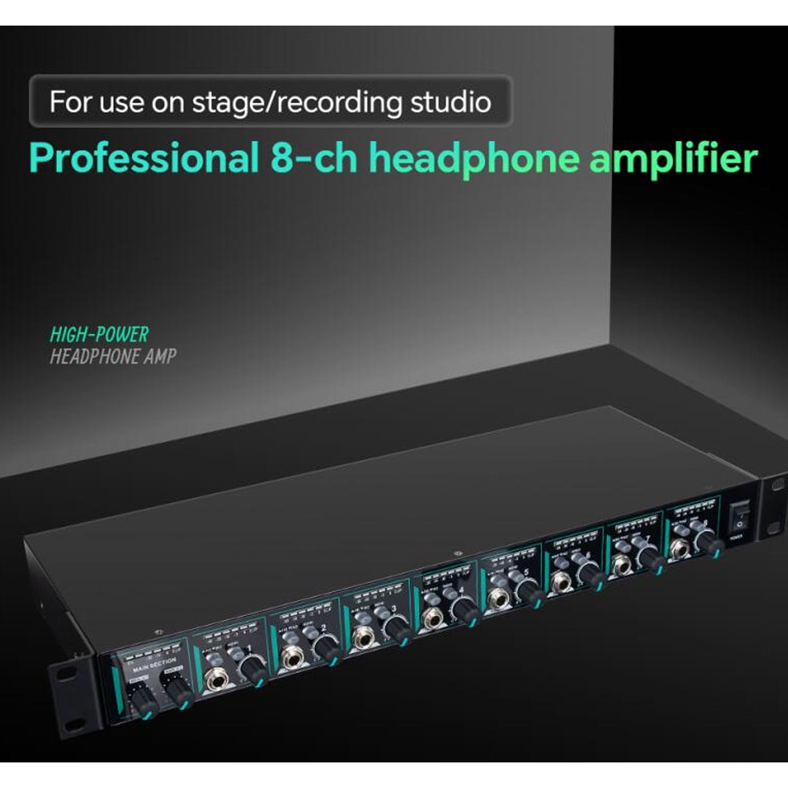 VBESTLIFE Amplificador de Auriculares, Amplificador de Audio de Auriculares Estéreo de 8 Canales, Divisor de Auriculares de Puertos Múltiples, Mezclador de Auriculares para Estudios de