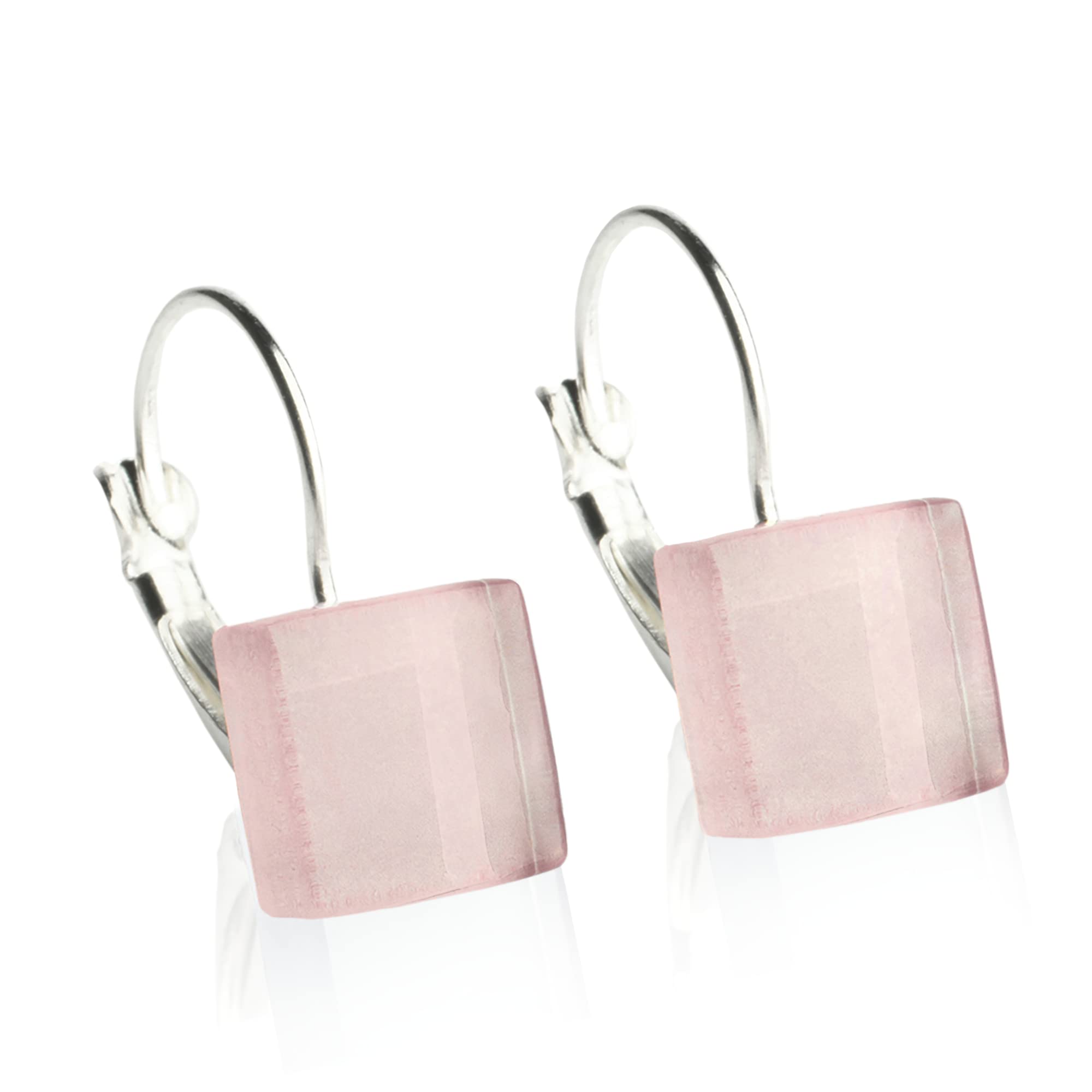 Edelstahl Ohrringe, Ohrhänger Silber, Hängeohrringe mit quadratischen Glassteinen, Nachhaltiger Ohrschmuck, Nickelfrei, hochwertiger Ohrringverschluss, Klappverschluss, Schmucksteine: 10mm