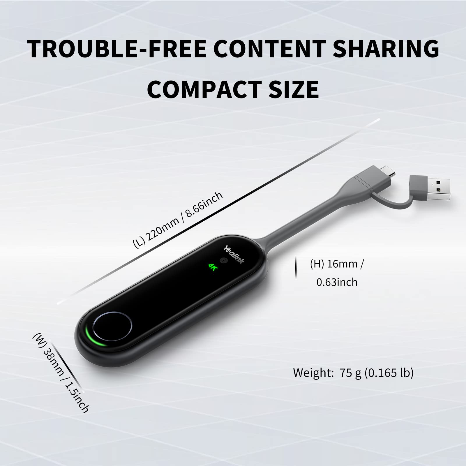 Yealink WPP30 - Pod di Presentazione Wireless Compatibile Con RoomCast / A20 / A30 / MeetingBoard, 4K/30 FPS Plug & Play, Fino a 4 Schermi