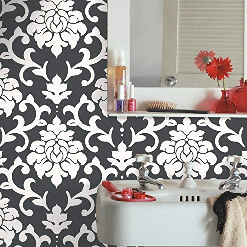 RoomMates RMK9114WP Black Damask Peel and Stick Wallpaper for Easy Wall Décor on Any Room | dIy Home Decor Project