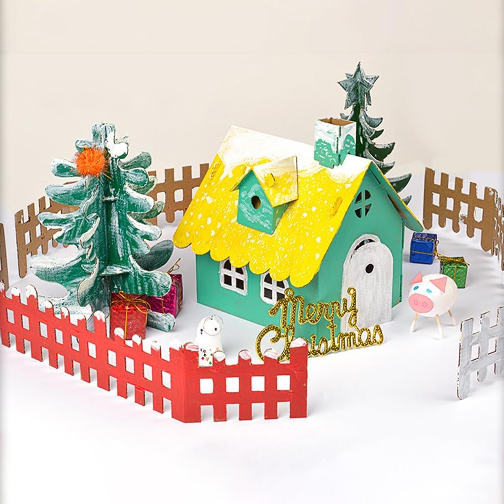 Kisangel 5 Sets Christmas DIY Cardboard House Kit for Kids, Gingerbread House Building Crafting Activity, Light Brown Decorative Cottage for Holiday Fun