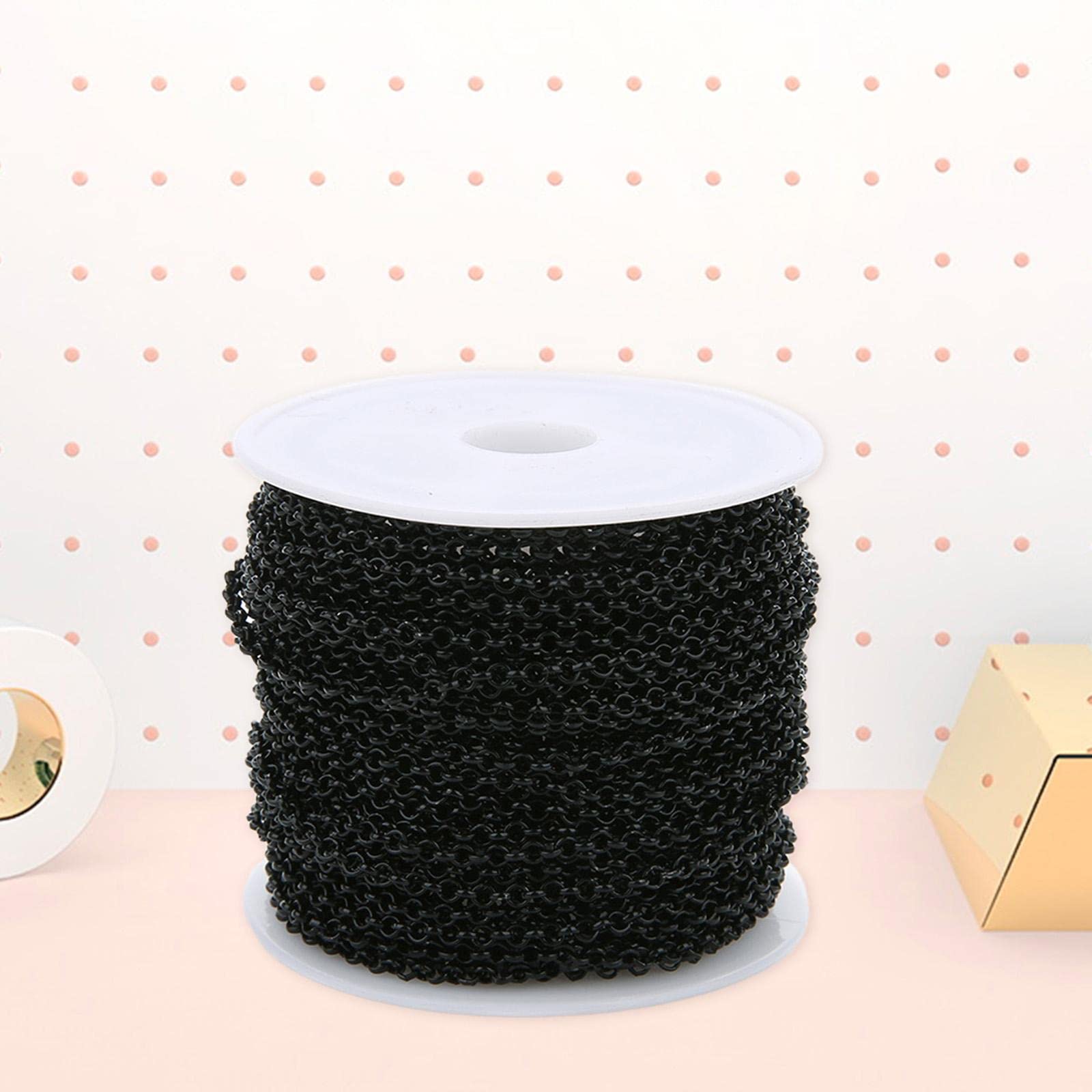 Catena a Maglie Tonde Da 3 Mm, 3 X 30 Piedi, Nera, per La Creazione di Collane E Bracciali, 5 pezzi