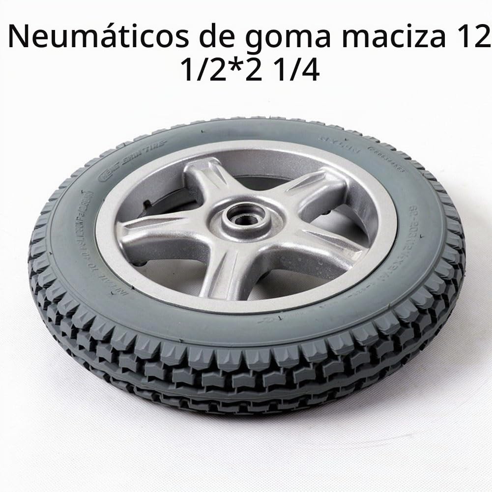 Ruedas Traseras de Repuesto for Silla de Ruedas Eléctrica de 12", Neumáticos de Goma Maciza, con Rodamientos de 17 mm