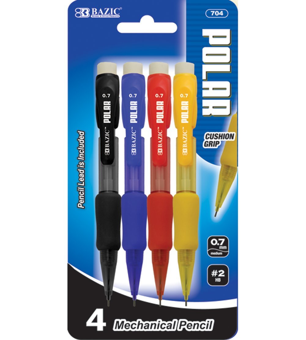 BAZIC 704-24 Polar 0.7mm Mini Mechanical Pencil w/Grip (4/Pack) (Case of 24)
