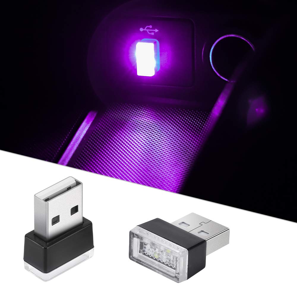 OSIRCAI 2Pcs USB LED Atmosphere Lights Mini Car Interior Accessories Ambient Lamp Universal, Mini USB LED Decoration Night Light, Portable Car Ambient Lighting Kit for All Car Interiors (Purple Pink)