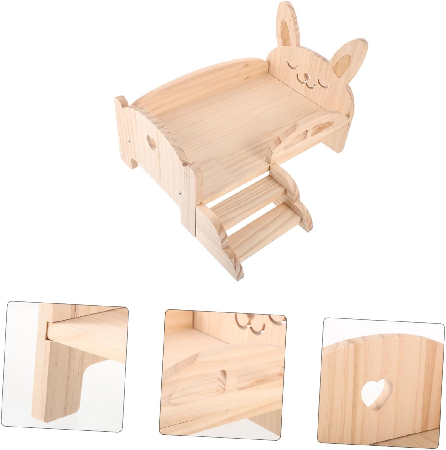 YARNOW Cute Bunny Ears Pet Bed Guinea Pig Hideout Wooden Structure Safe for Small Animals