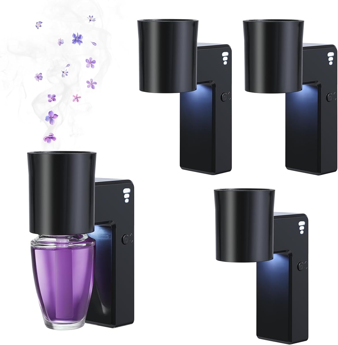 4 PCS Wall Fragrance Plug in with Night Light Compatible with Bath and Body Works Wallflowers Plug, with 3-Speed Adjustable Fragrance Diffuser Plug, Essential Oil Diffuser for Room,Toilet, Etc, Black