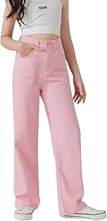 Pantalones de mezclilla rasgados de cintura alta para niñas con bloques de color