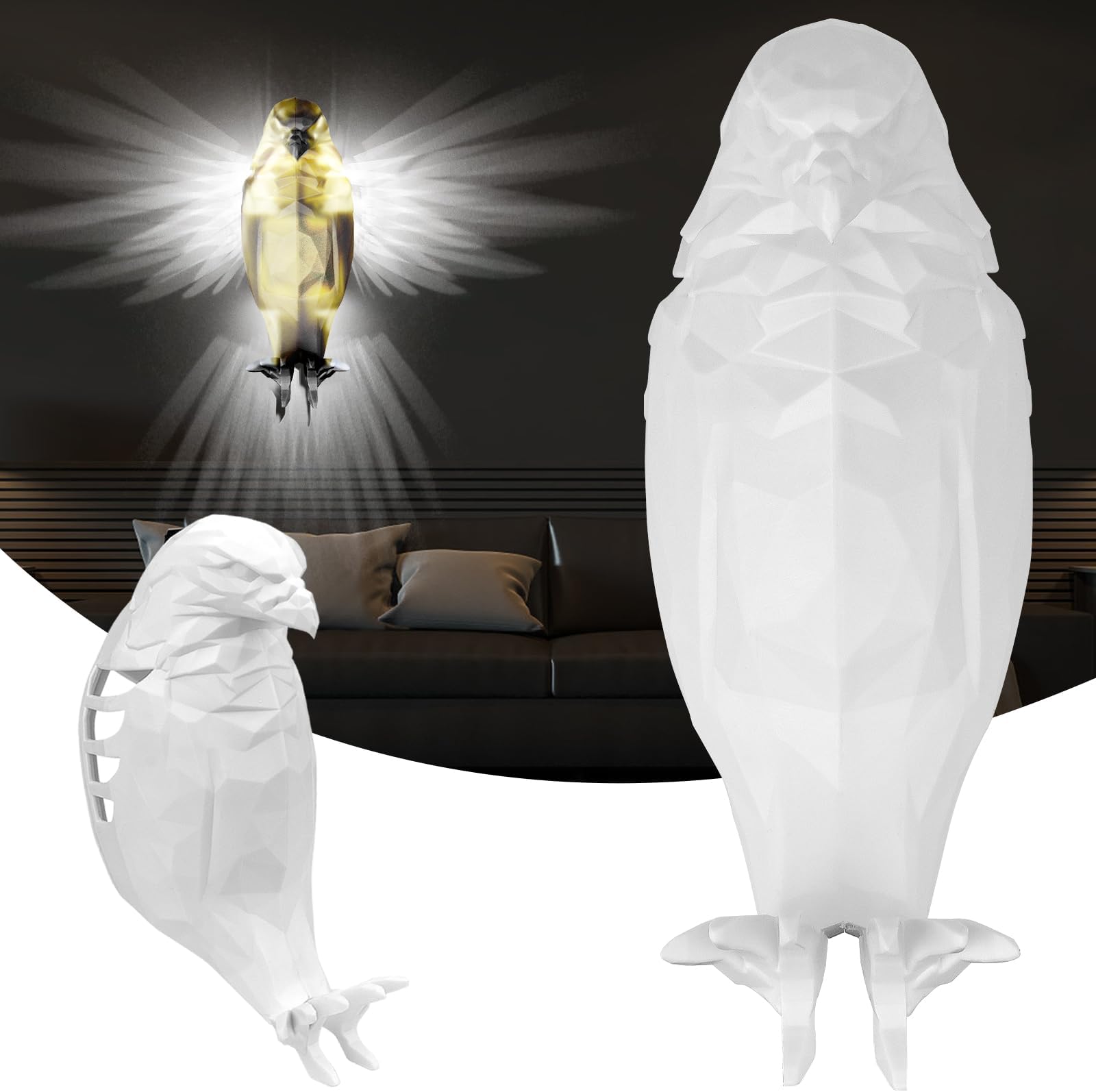 Bald Eagle Wall Light, 3D Printed LED Wall Owl Night Light, Creative Plug in Night Owl Wall Lamp Decoration, Modern Wall Led Lights Battery Operated for Bedroom Stairway Hallway Kitchen Pub [Energy Class A]