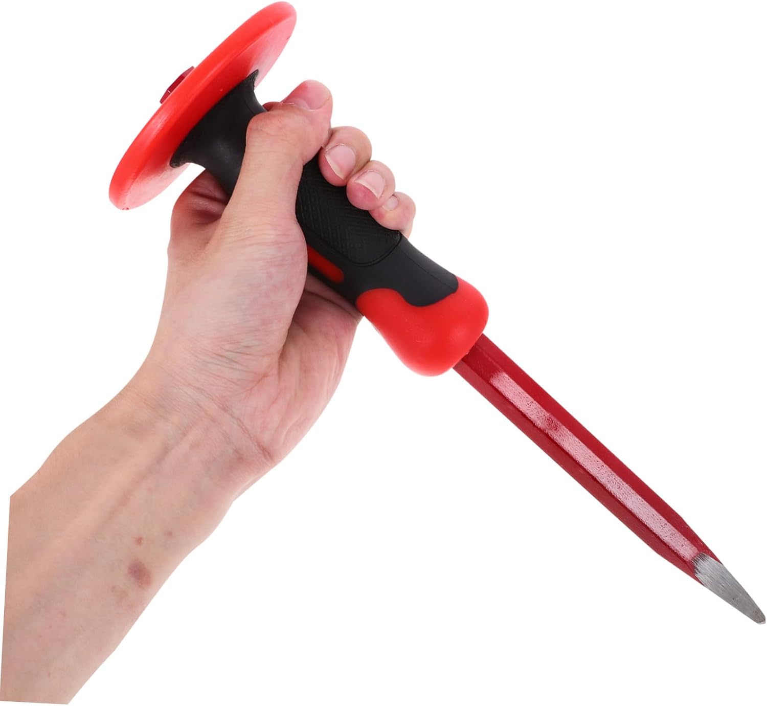 2-Piece 12-inch Heavy Duty Masonry Chisel Set Hand Guard Flat Head and Pointed Head Concrete Breaker Tools for Demolition and Carving