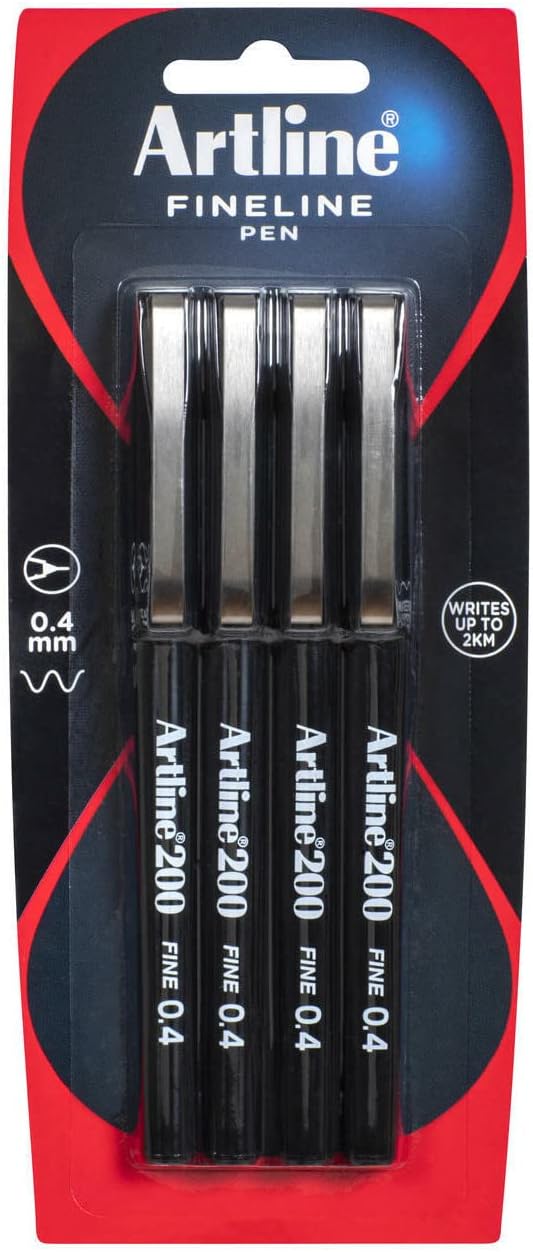 Artline 200 Fineline Writing Pens, 0.4 mm Writing Width, Black, 12 Pack (EK-200N)