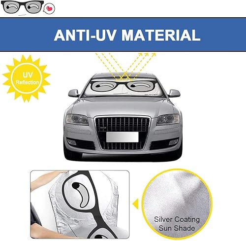 Vista 3 de IC ICLOVER Parasol para parabrisas de automóvil con diseño de mascotas, bonito diseño de dibujos animados, parasol solar plegable plateado para Big