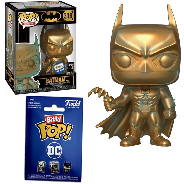 Gotham's Caped Art Crusader Batman Pop! Limited Edition Exclusive Figure Bundled with Black & Yellow in Hard Case + DC 3D Movie Figural Blind Bag Hanger 2 Items