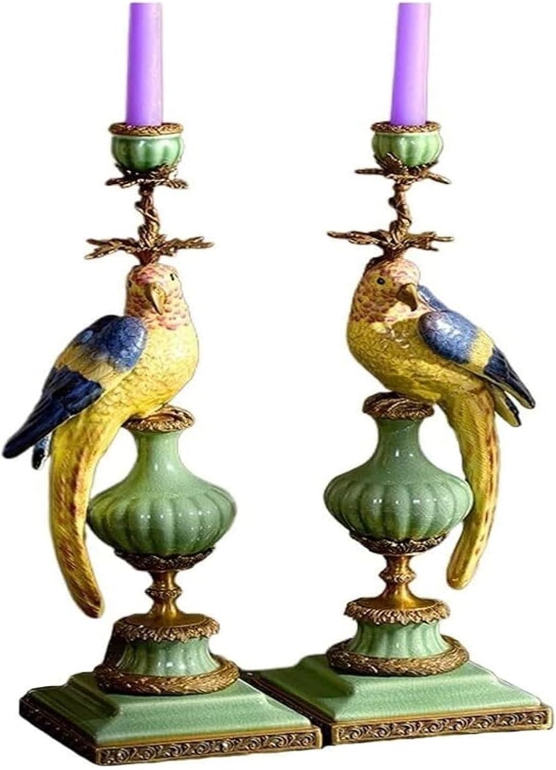 Nordic-Style Parrot Candelabra Candle Holder, Ceramic & Pure Copper Bracket Candle Stand, Vintage Decorative Candle Holder Ideal for Living Room, Kitchen & Dining Room(C)