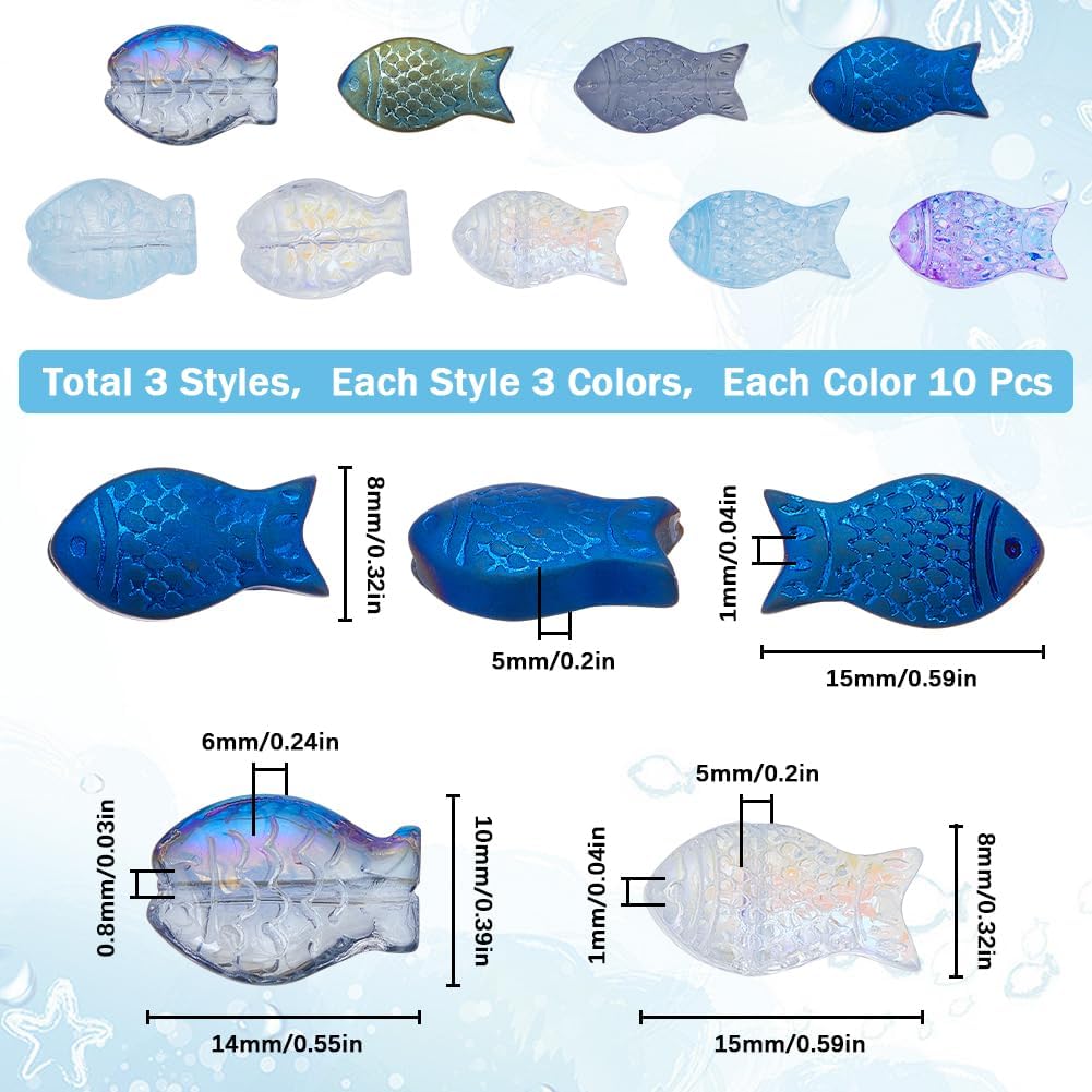SUNNYCLUE 1 Box 90Pcs Fish Beads Fish Glass Beads Bulk Electroplated Frosted Blue Fish Animal Bead Summer Sea Ocean Animals Double Sided Loose Spacer Beads for Jewelry Making Beading Kits Adults - Image 2