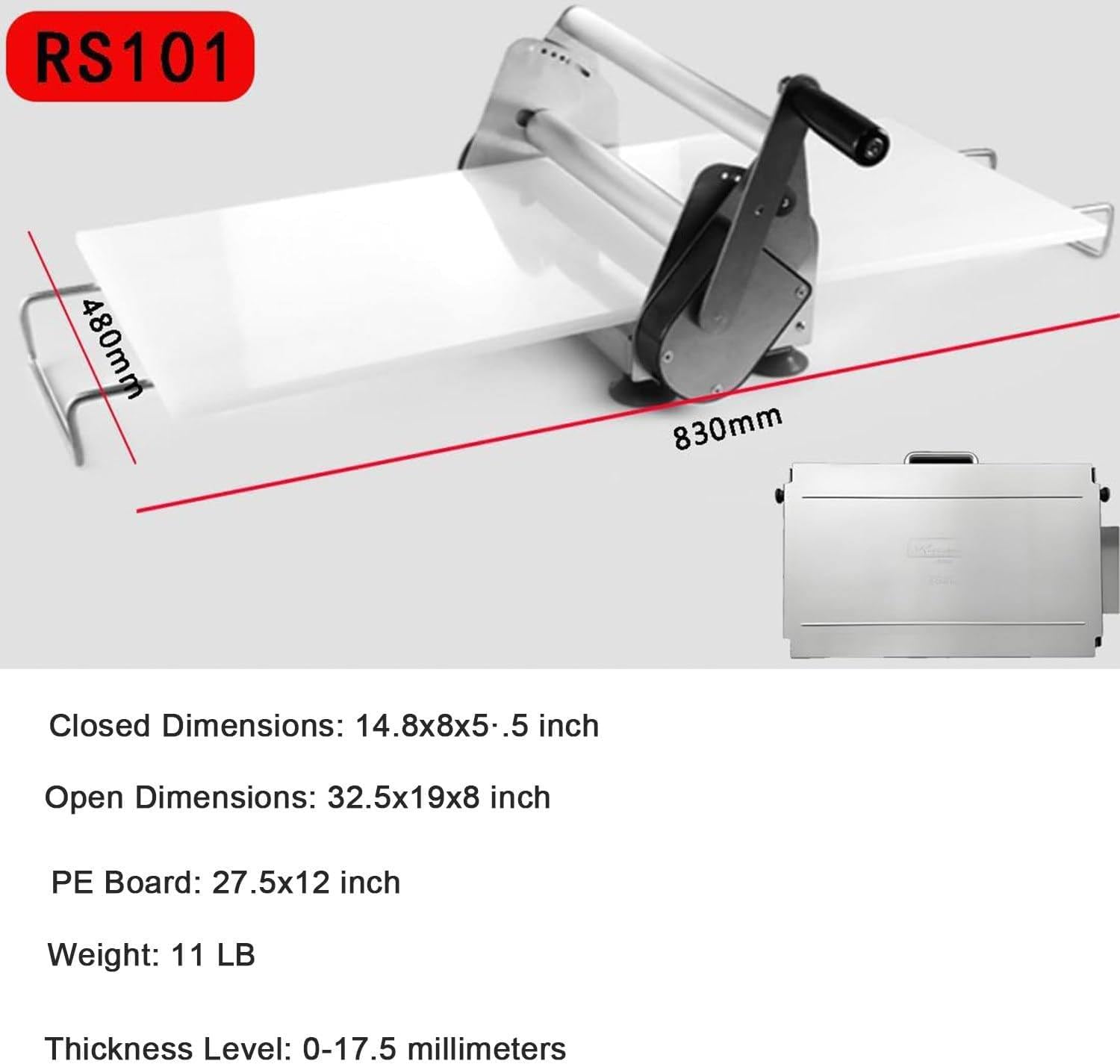 Faltbare Teigausrollmaschine – Manuelle Teigausrollmaschine mit einstellbarer Teigstärke, Ausrollbrett für Pizza, Croissants, Gebäck und Fondant, Tischgerät,Rs101