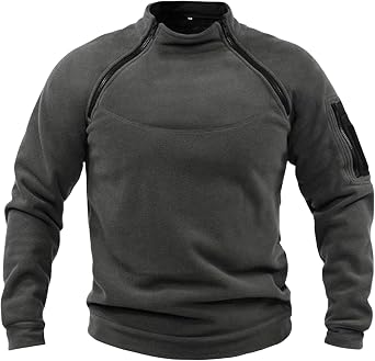 Tactical Fleece Jacket Quarter Zip Pullover Mock Neck Side Zipper Warm Sweatshirt Outdoor Work Pullover Combat Shirt