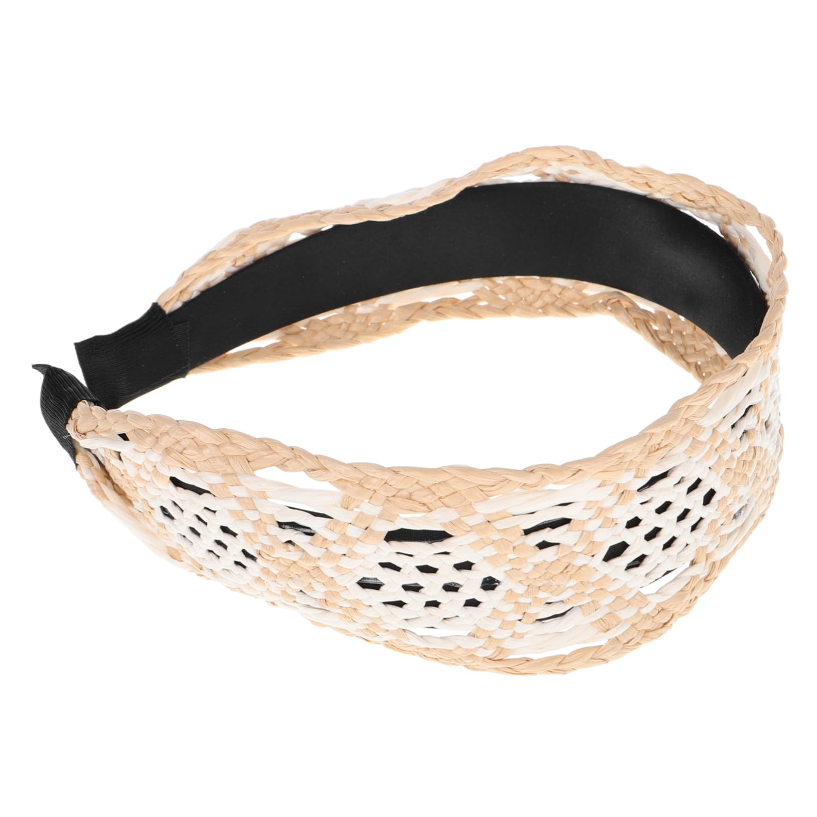 Bandeau pour Cheveux Femme Large en Raphia Beige Tressé Confortable Style Vintage Bohème pour Tenues de Plage et Occasions Variées