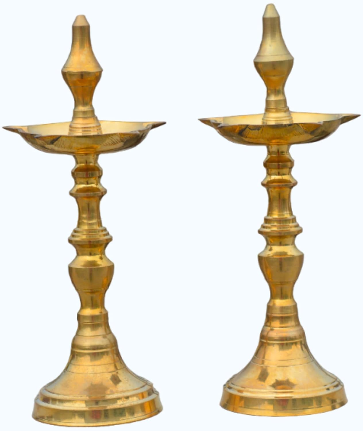 Standing Brass Kerala Samai Deepak Deepam Diya 7" Inch – Set of 2 Traditional Kuthu Vilakku Diya Oil Lamps for Puja, Mandir, Diwali & Home Décor | Handmade Indian Panchmahal Deepam for Temple Use