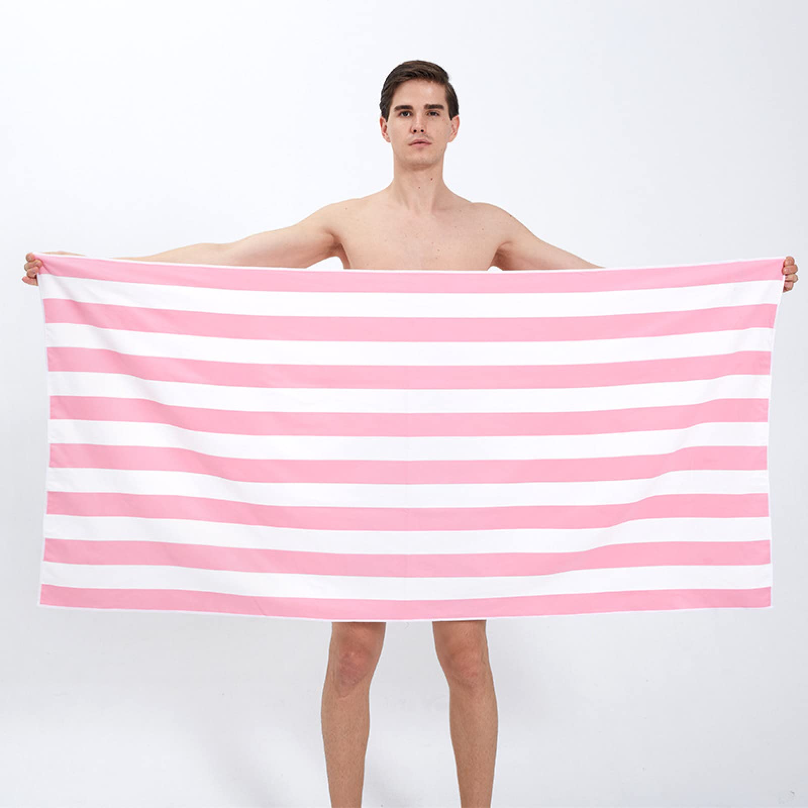 Beach Towel Pink White Stripe Beach Towels for Adults Microfibre Sand Free Travel Towel Lightweight Bathroom Towels Quick Dry Towel Swimming Towels for Kids 70x150cm