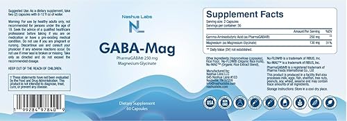 Miniatura 5 de GABA-Mag - Suplemento GABA - 250 mg de ácido gamma-aminobutírico de fuente natural con glicinato de magnesio - Promueve un estado mental tranquilo,