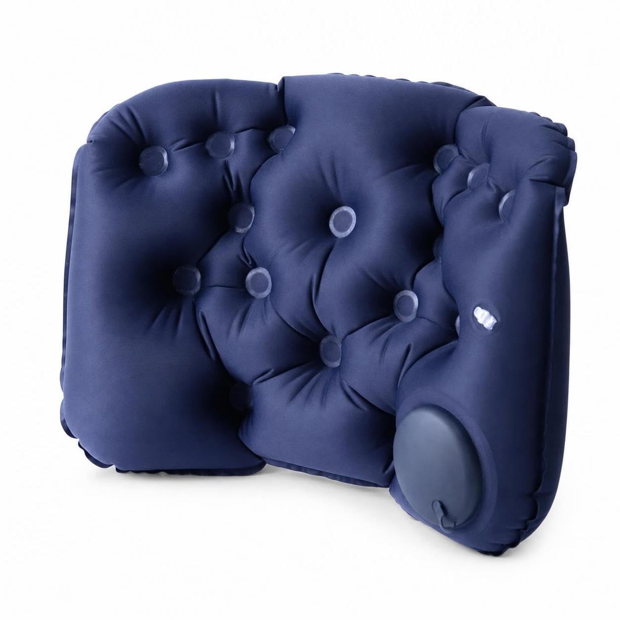 Aufblasbares Reisekissen und faltbares Nackenkissen für und Büro – U-förmiges Nackenkissen, Marineblau, Aufblasbares Fußkissen mit Doppeldruck – Marineblau (dreischichtig verstellbar)