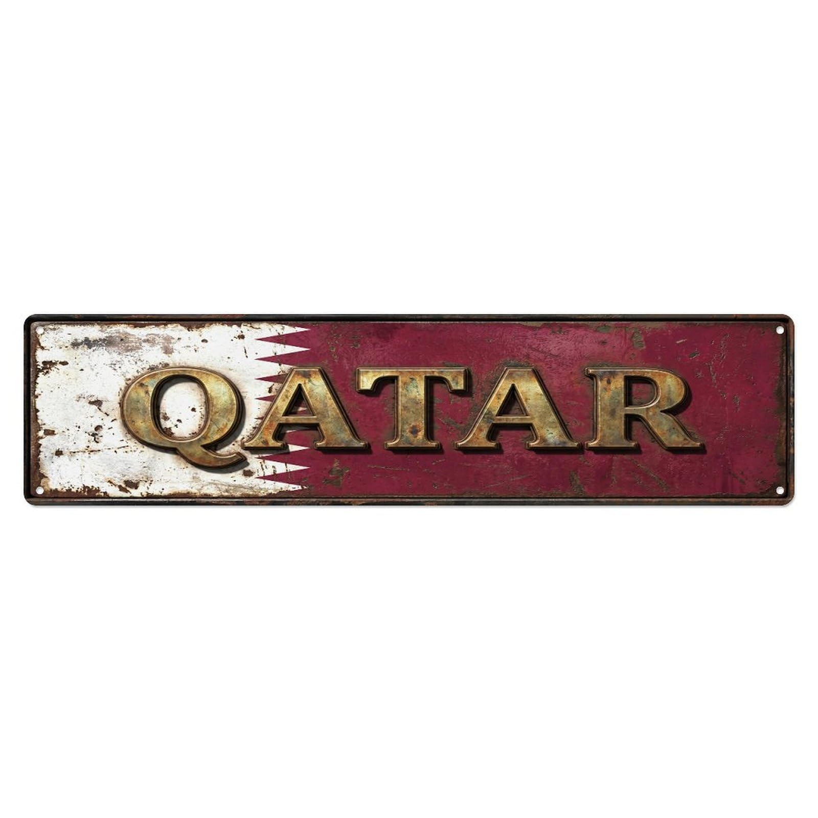 Olhnbad 4X16inch(10X40cm) Vintage Qatar Flag Pattern Metal Tin Sign