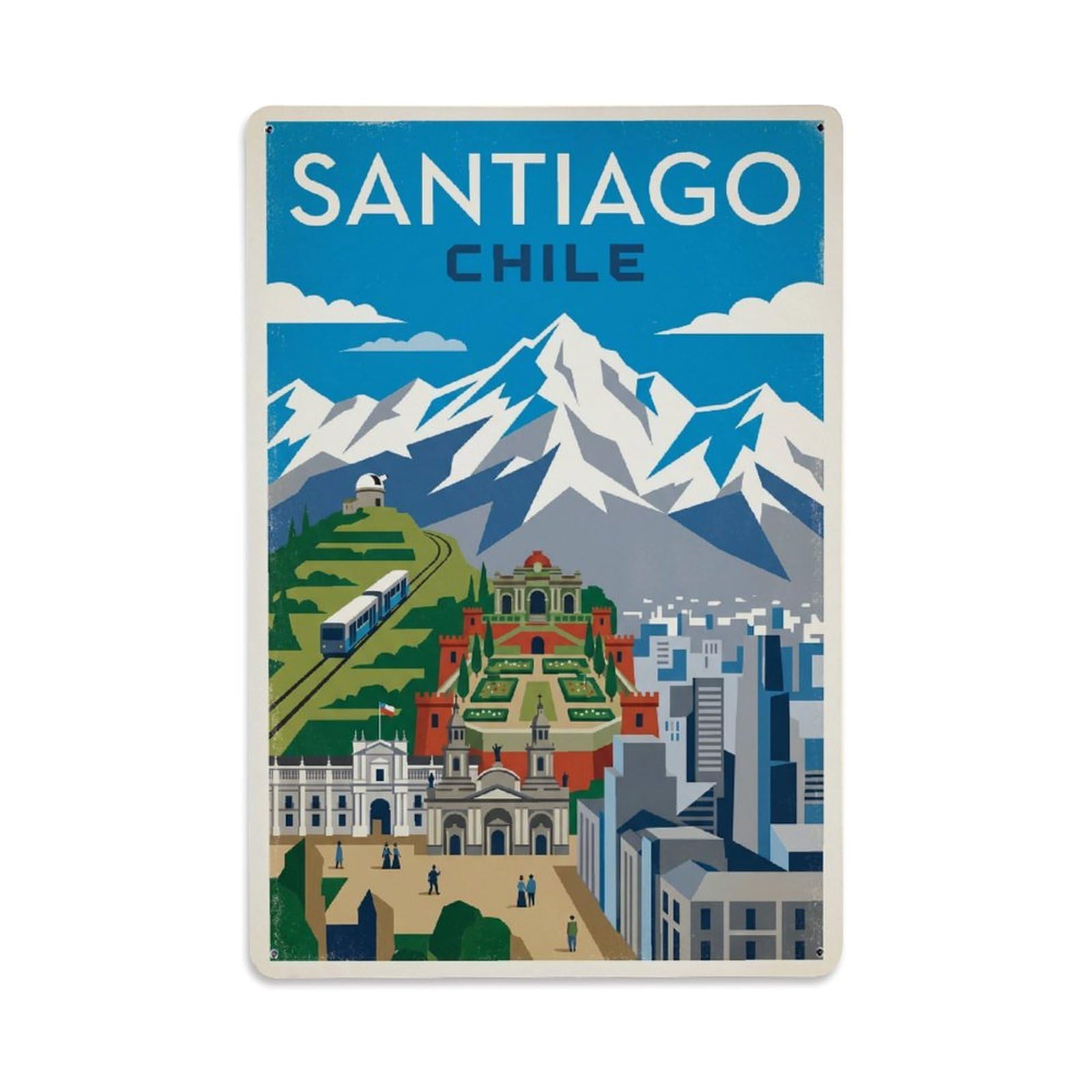 Vintage Travel Chile Santiago Metal Tin Sign