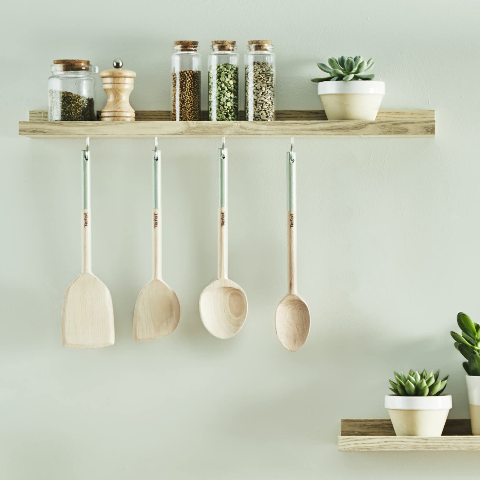 Natura K270S504 houten spatelset 5-delig met houder - lichtgroen | Keukengerei