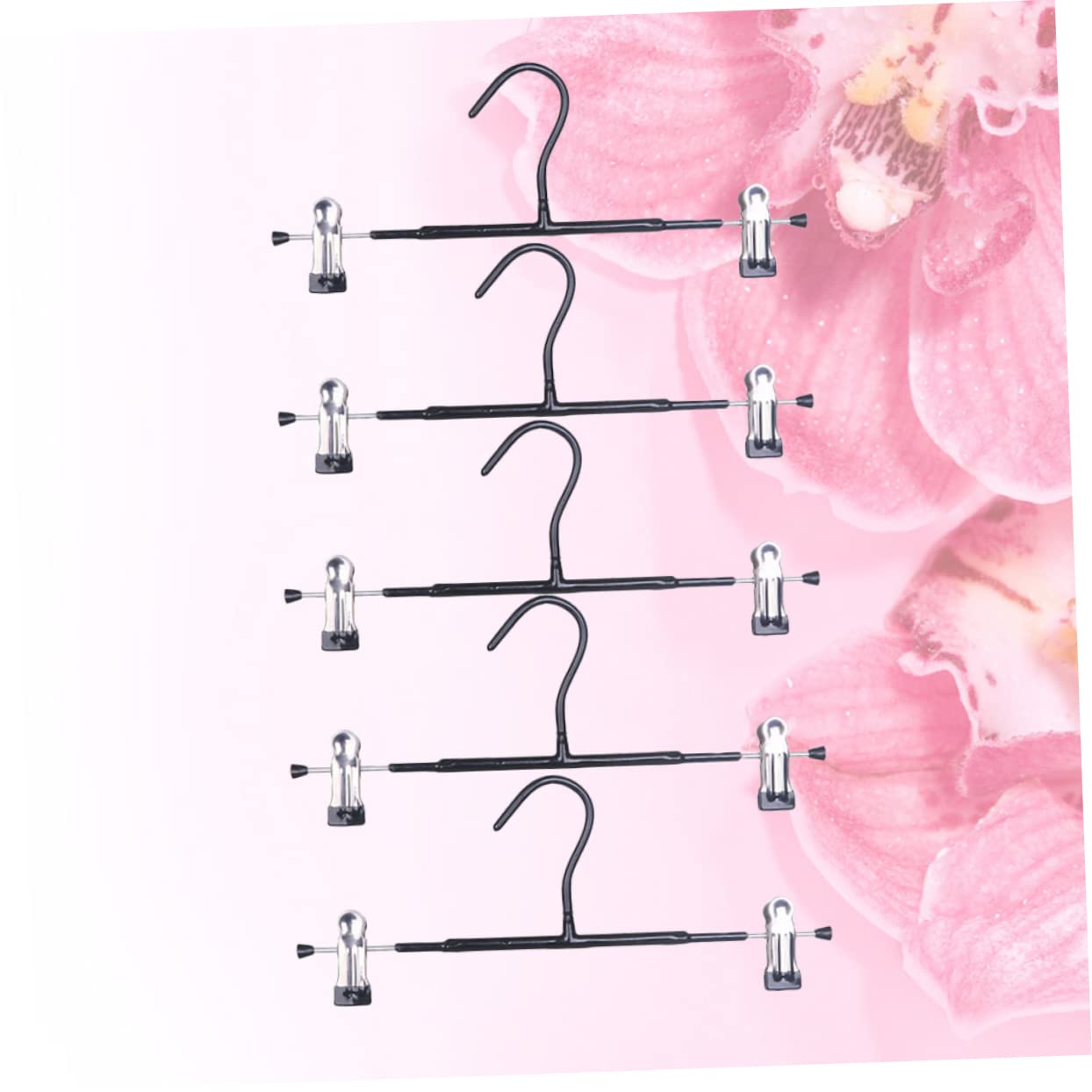 Ciieeo Retractable Pants Hangers 5pcs Black Stainless Steel Hanger Clips Trouser Clamp Bra Clothing Hanger Space-Saver