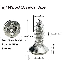 Vista 2 de 200 tornillos para madera #4 x 3/8 pulgadas, tornillos de chapa autoperforantes Phillips de cabeza plana de acero inoxidable 18-8 (304)