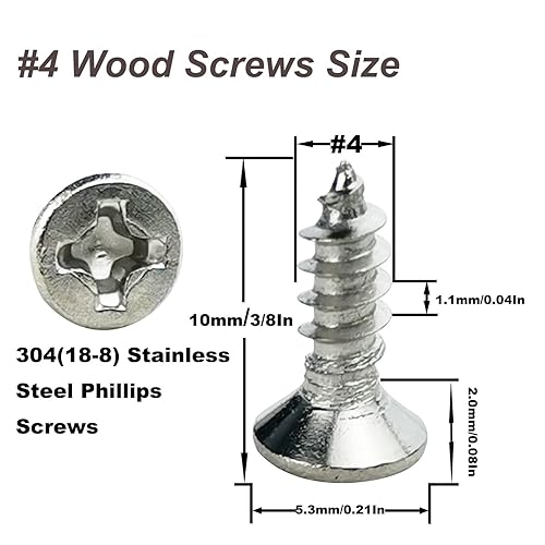 Miniatura 2 de 200 tornillos de madera #4 x 38 pulgadas, tornillos de acero inoxidable 18-8 (304), tornillos de cabeza plana, tornillos autorroscantes Phillips