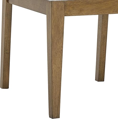 Miniatura 5 de Juego de 2 sillas de comedor para habitación, mesa y asientos de cocina, acabado de roble nogal con tapicería de tela gris claro, diseño de respaldo