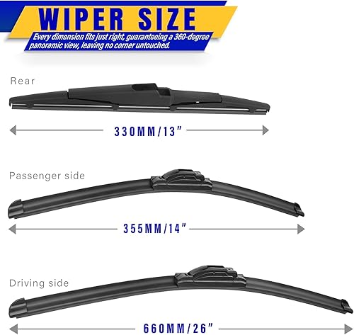 Miniatura 2 de 3 limpiaparabrisas de repuesto, repuesto de equipo original, para vehículos, 26 pulgadas, 14 pulgadas y 13 pulgadas, juego de 3, gancho UJ