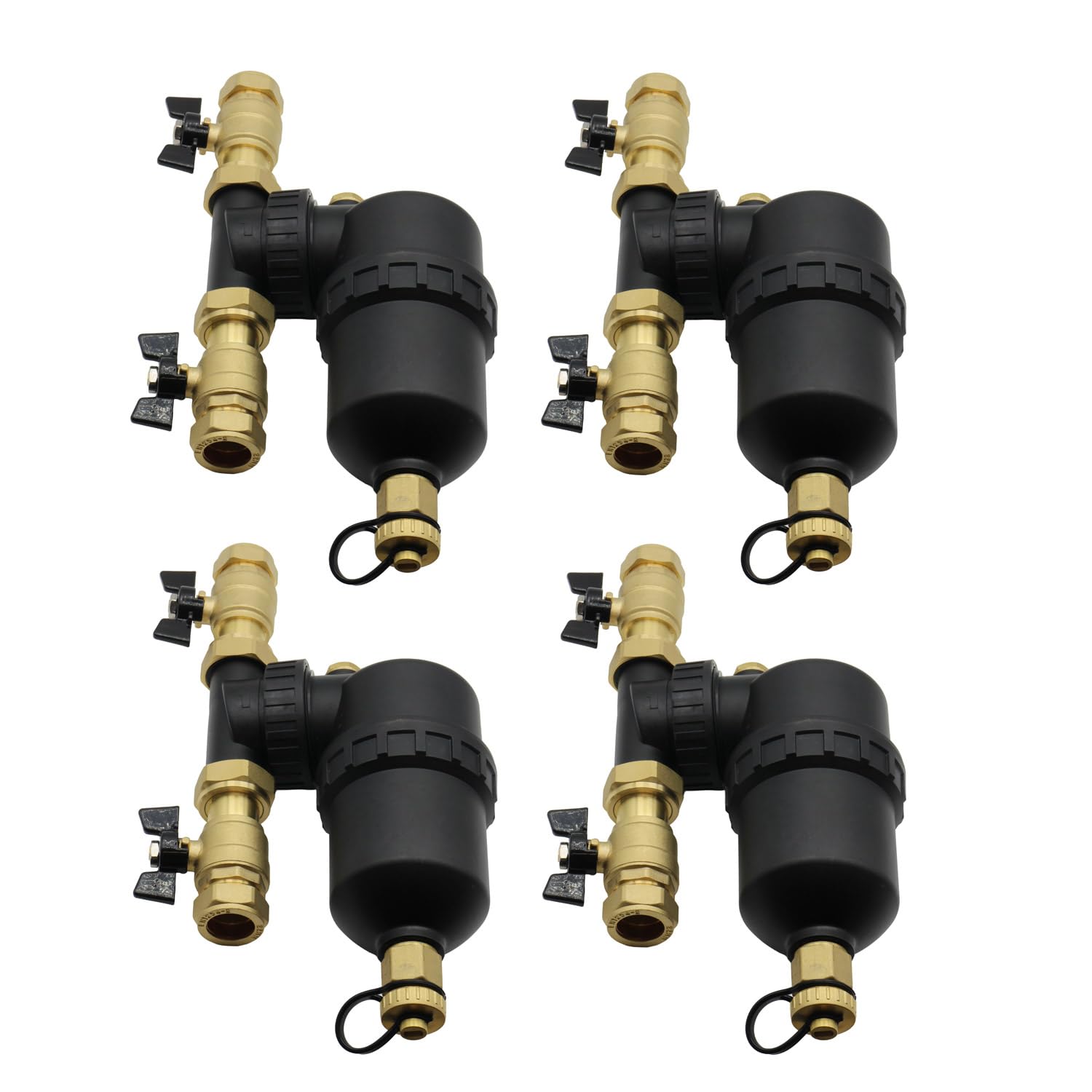 Unvented Components Europe Black 4 X Magnetic Filter For Central Heating Systems 22Mm With Isolation Valves (Four Pack)